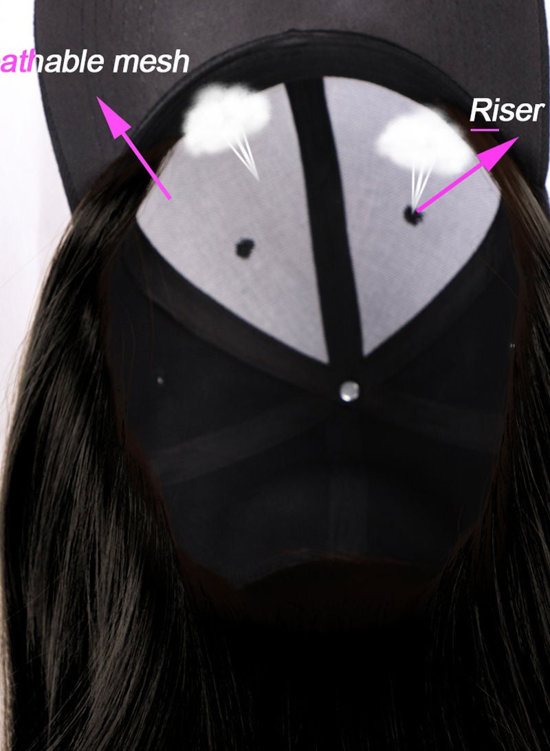 Sharpdo Black Baseball Cap High Temperature Silk Big Wave Synthetic Wig - Image 4