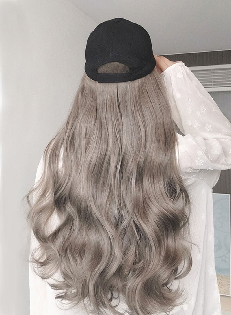 Sharpdo Black Baseball Cap High Temperature Silk Big Wave Synthetic Wig - Image 3