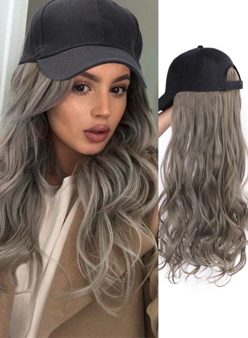 Sharpdo Black Baseball Cap High Temperature Silk Big Wave Synthetic Wig - Image 1