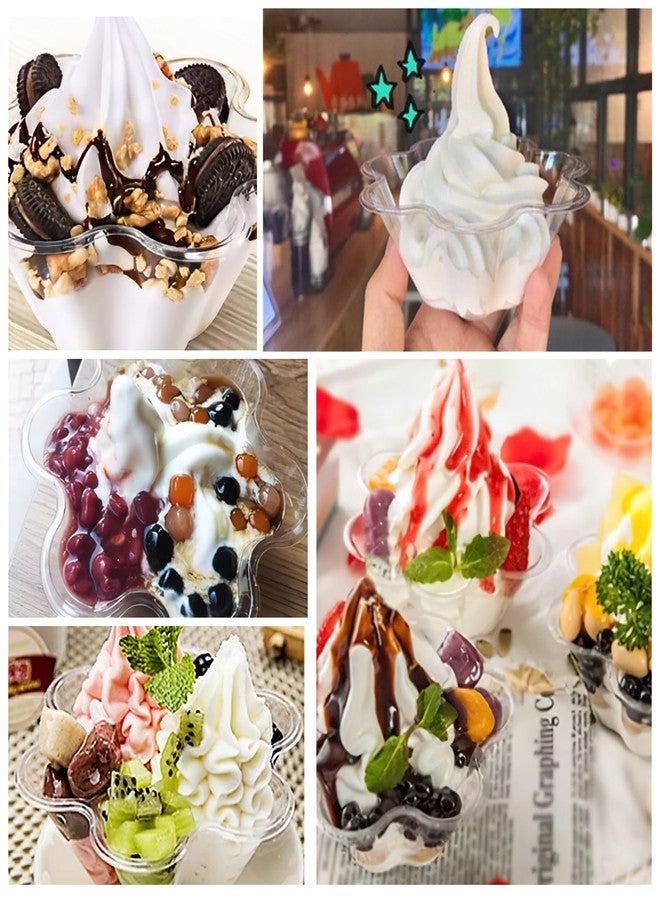 TOFLEN 8 oz Dessert Cups with Spoons, 50 Pack Clear Plastic Small Party Serving Bowls for Sundae, Parfait, Fruit, Strawberry Shortcake, Disposable Snack Bowls (Flower Shape) - Image 5