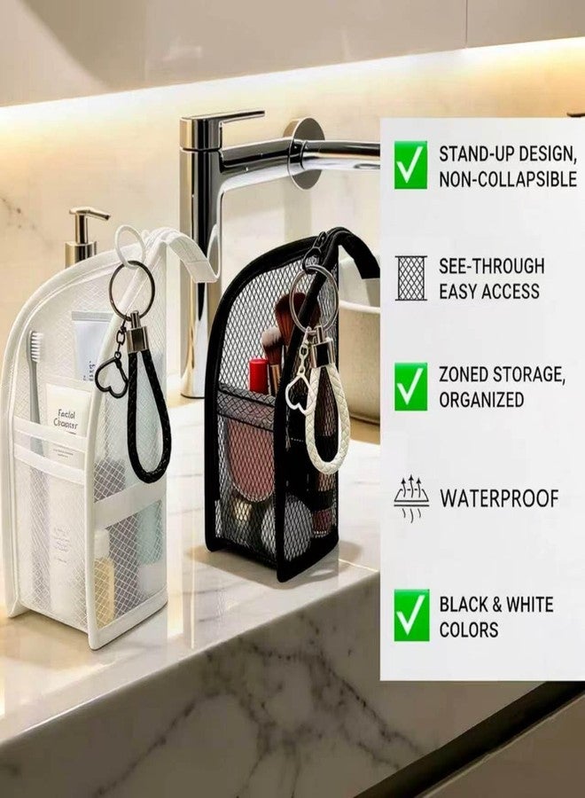 2 Pack Standing Toiletry Bag,Standing Travel Toiletry Bag,EVA Mesh Waterproof,Semi-transparent Multi-compartment Hanging Organizer for Back to School,travel and daily use Unisex - Image 2