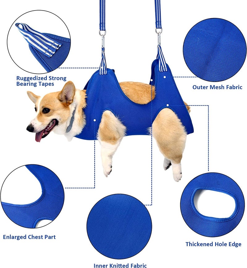 Rhyhorn Pet Grooming Hammock Harness for Cats & Dogs, 2 S-Hooks Dog Holder for Grooming, Pet Supplies Kit, Pet Stuff Helper Bathing, Ear/Eye Care (Blue) - Image 3
