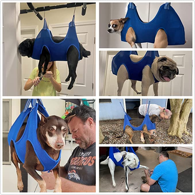 Rhyhorn Pet Grooming Hammock Harness for Cats & Dogs, 2 S-Hooks Dog Holder for Grooming, Pet Supplies Kit, Pet Stuff Helper Bathing, Ear/Eye Care (Blue) - Image 5