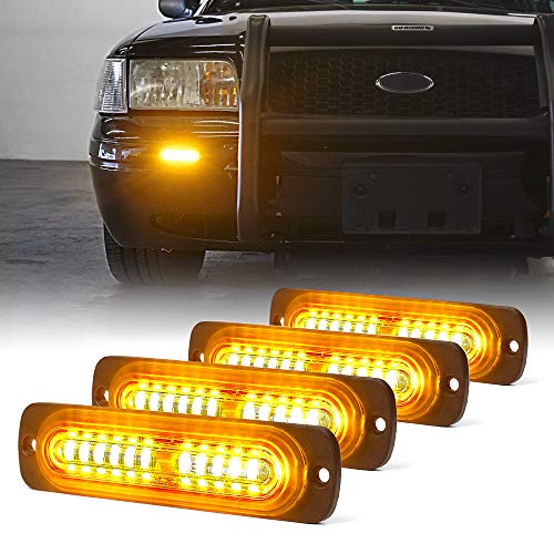 مجموعة أضواء الطوارئ Xprite Amber 12 LED مع مصابيح إشارة جانبية مثبتة على السطح للسيارات والشاحنات والمركبات خارج الطريق 4 قطع