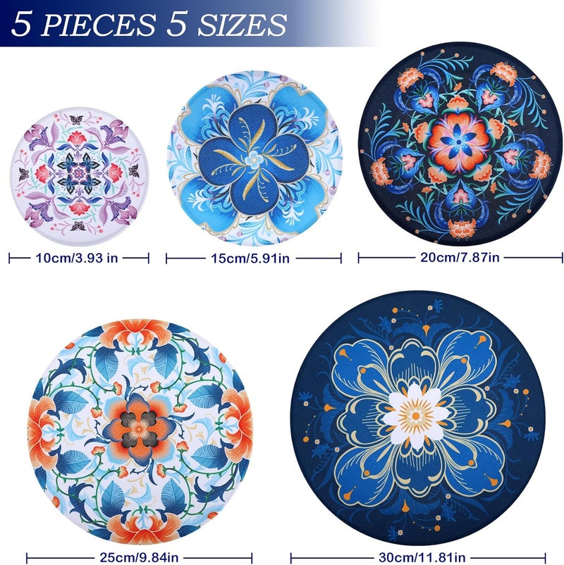 Revahope 5 Pieces Bowl Covers Reusable, 5 Size Elastic Cloth Bowl Covers for Bread Proofing Food Covers Washable for Food Fruits Leftover (Dark Blue Floral) - Image 2