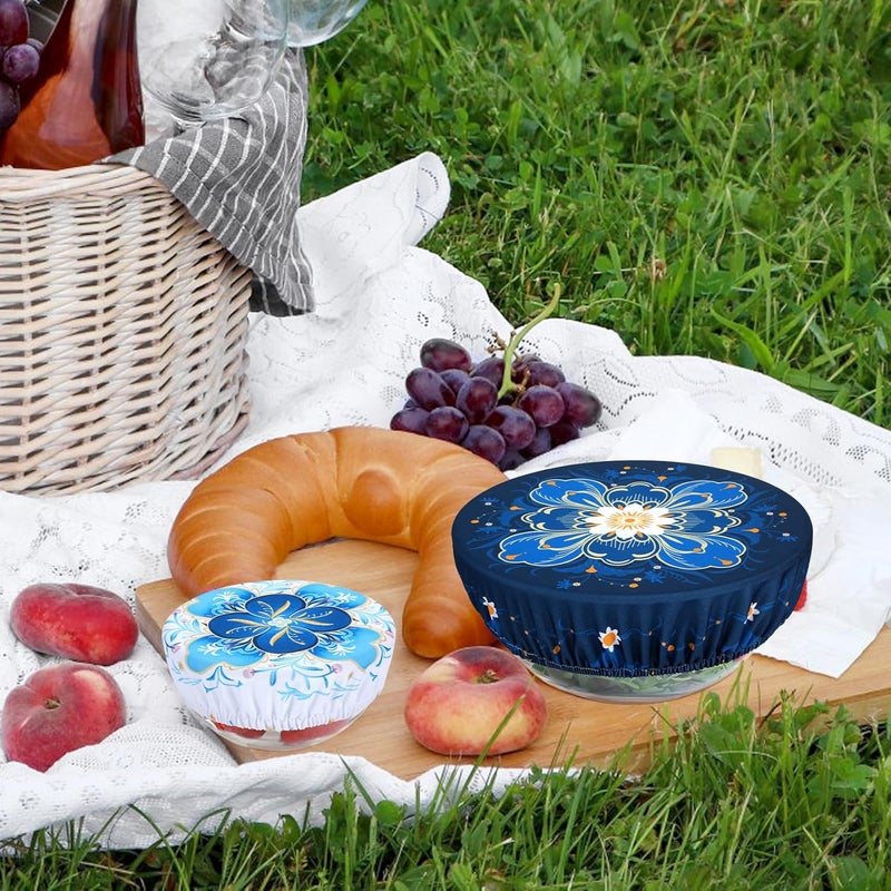 Revahope 5 Pieces Bowl Covers Reusable, 5 Size Elastic Cloth Bowl Covers for Bread Proofing Food Covers Washable for Food Fruits Leftover (Dark Blue Floral) - Image 4