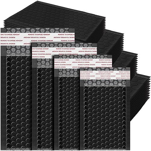Henoyso 100 Pcs Bubble Mailer 4 Sizes Self Adhesive Black Waterproof Padded Envelopes Cushioning Seal Bubble Shipping Envelopes for Mailing Packaging Small Business Packing Supplies - Image 1