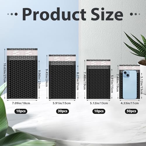 Henoyso 100 Pcs Bubble Mailer 4 Sizes Self Adhesive Black Waterproof Padded Envelopes Cushioning Seal Bubble Shipping Envelopes for Mailing Packaging Small Business Packing Supplies - Image 3