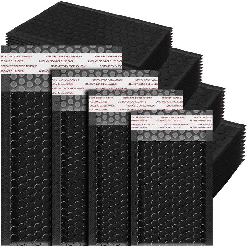 Henoyso 100 Pcs Bubble Mailer 4 Sizes Self Adhesive Black Waterproof Padded Envelopes Cushioning Seal Bubble Shipping Envelopes for Mailing Packaging Small Business Packing Supplies - Image 2