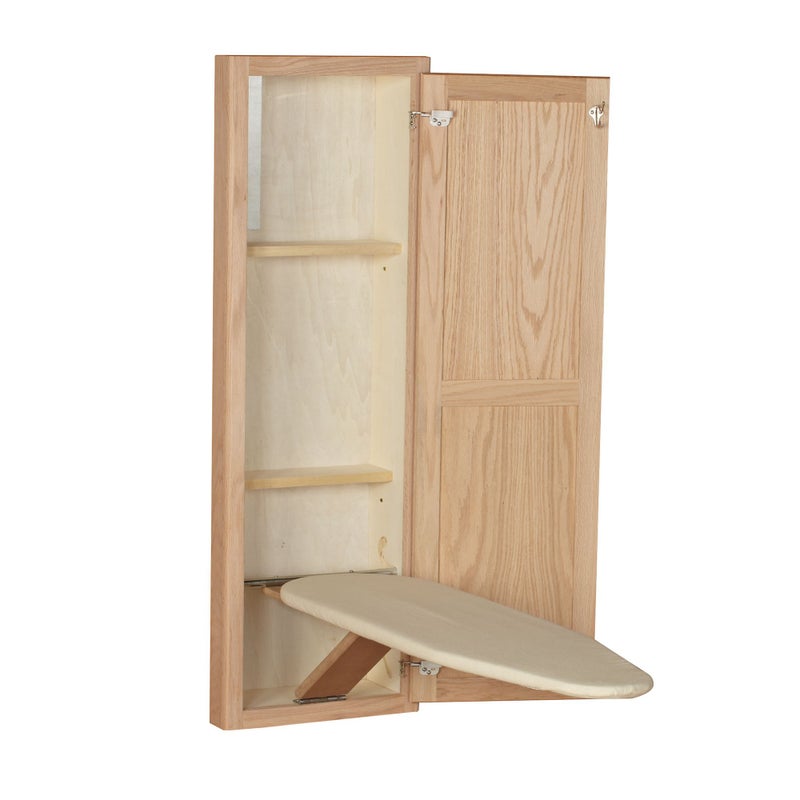 Household Essentials Household Essentials Ironing Board Cabinet InWall Recessed Ironing Board Cabinet with Storage Shelves Unfinished Wood Oak 