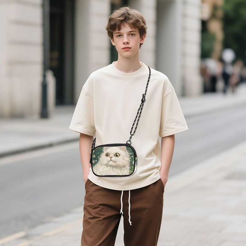 KLL Art Selkirk Rex Cats Green Crossbody Wallet Purse Men Trendy with Credit Card Slots Shoulder Bag Have a meal - Image 2
