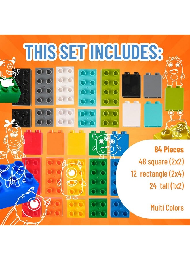 Strictly Briks كتل بناء كبيرة متوافقة مع ليغو دوبلو للأطفال والصغار، مجموعة هدايا من الكتل الكبيرة للأعمار من 3 سنوات وما فوق، متوافقة 100% مع جميع العلامات التجارية الكبرى، 10 ألوان متعددة، 84 قطعة - Image 3