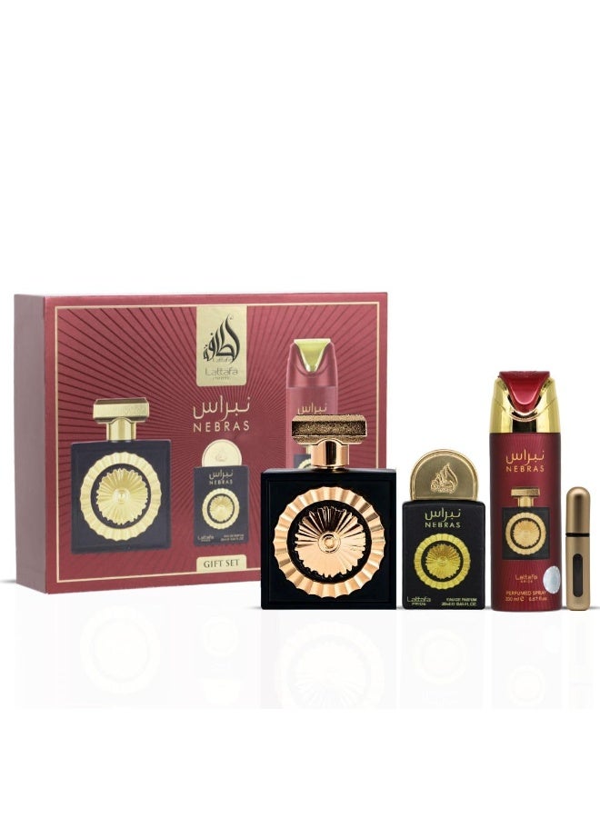 Lattafa PRIDE GIFTSET Nebras | Set 3-Piece (Edp 100ml + Edp 20ml + Deodorant 200ml) - Image 1