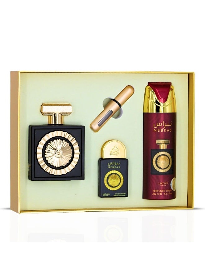 Lattafa PRIDE GIFTSET Nebras | Set 3-Piece (Edp 100ml + Edp 20ml + Deodorant 200ml) - Image 3