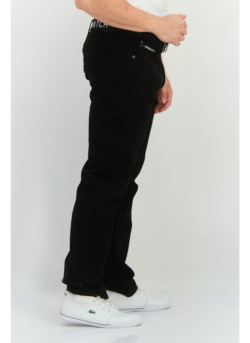 CROSSHATCH Men Regular Fit Belted Solid Stretchable Denim Jeans, Black  - Image 2