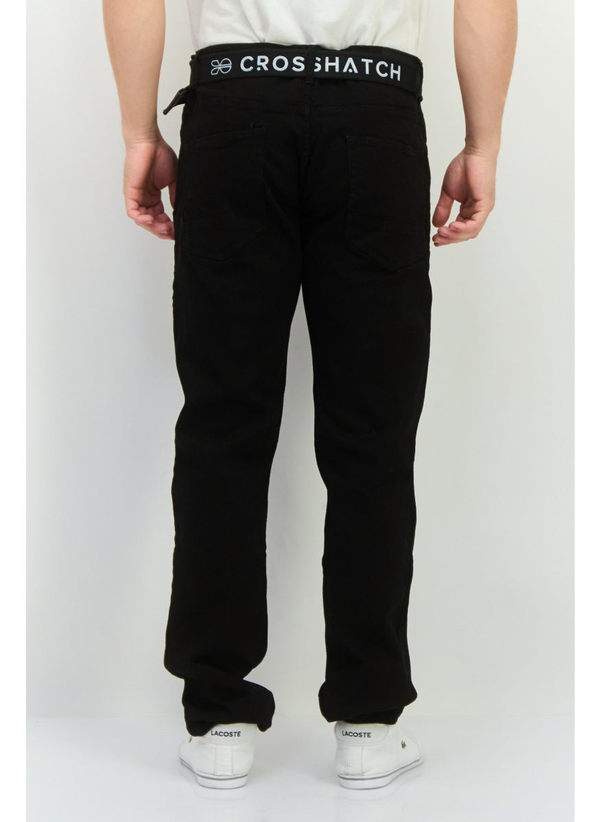 CROSSHATCH Men Regular Fit Belted Solid Stretchable Denim Jeans, Black  - Image 3