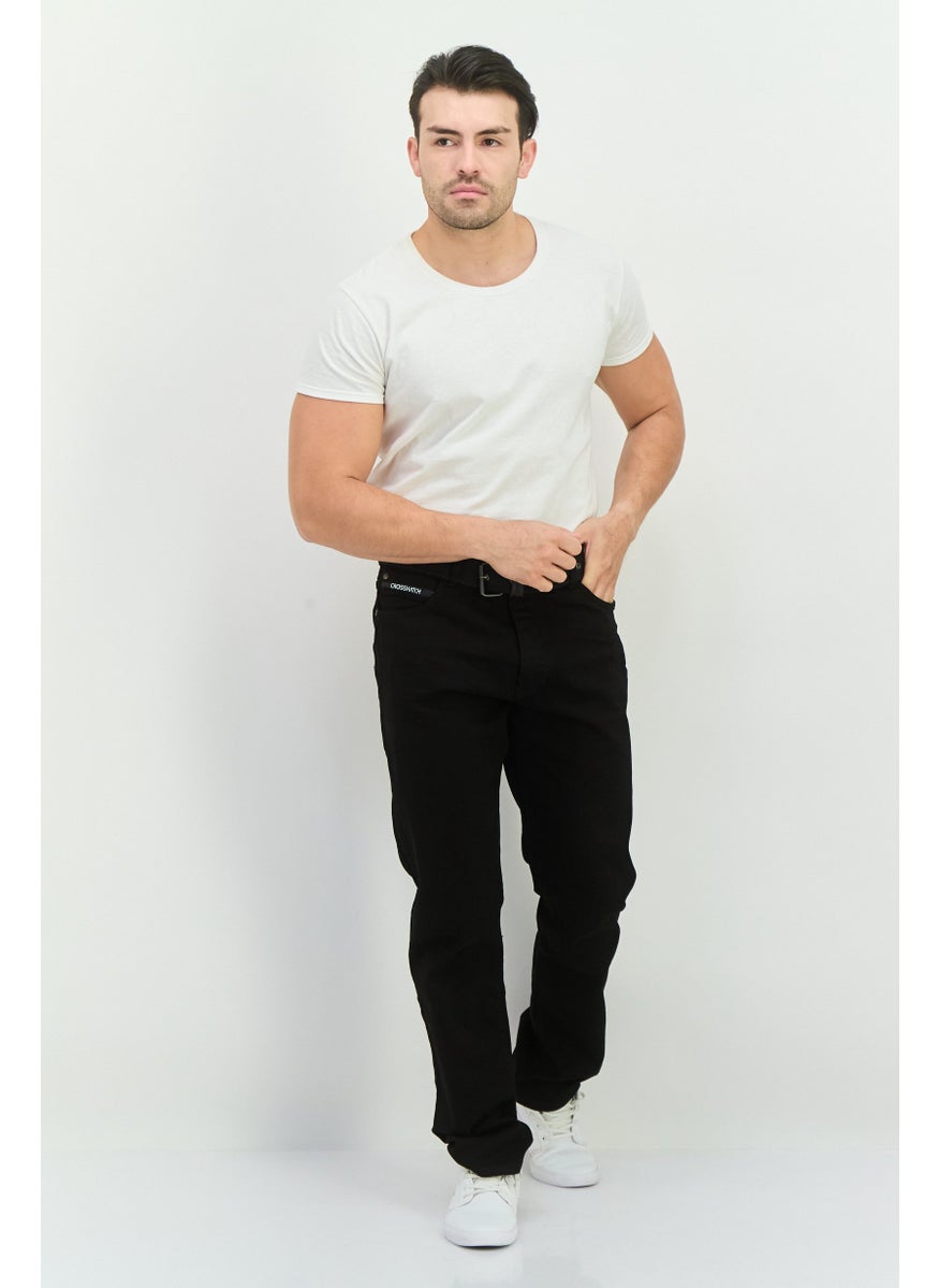 CROSSHATCH Men Regular Fit Belted Solid Stretchable Denim Jeans, Black  - Image 4