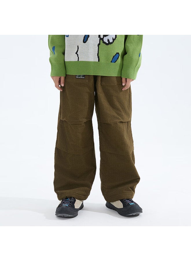 Mipo 25 Autumn Children's Corduroy Warm Long Pants Uni Outdoor Casual Trousers Olive Green 160cm - Image 1