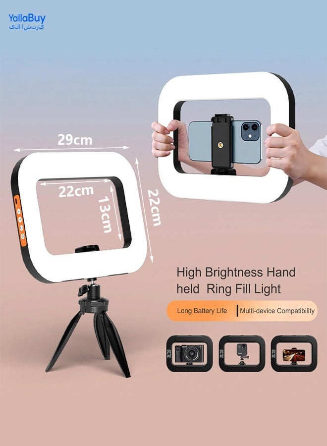 يلا اشتري جهاز تصوير فيديو مزود بإضاءة حلقية - مثبت يدوي لإنشاء محتوى متعدد المنصات، طاقة تدوم طويلاً بفضل بطارية مدمجة بسعة 8000 مللي أمبير، إضاءة حلقية قابلة للتعديل للمكياج والتصوير الخارجي والبث المباشر - Image 1