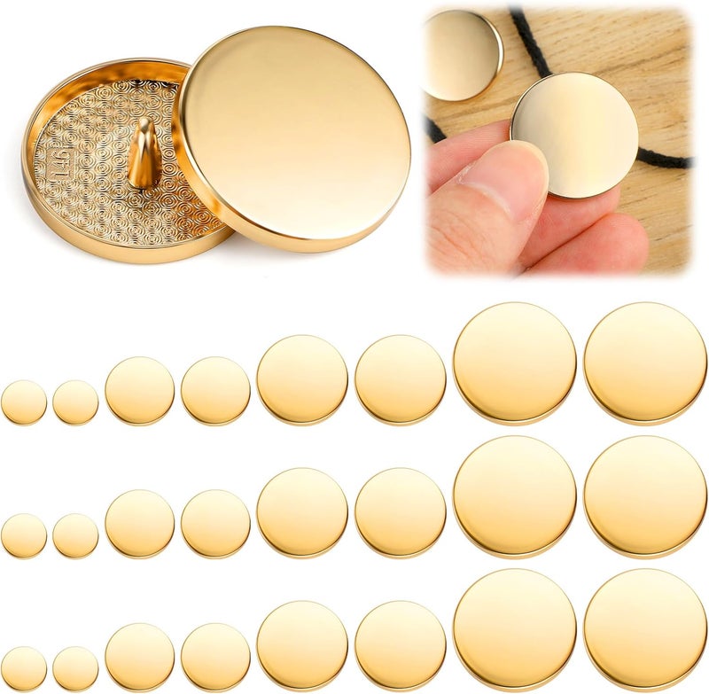 24 gold buttons for blazers, flat metal button, round sewing buttons for women, men, suit clothing, jacket, handicrafts, 10 mm, 15 mm, 20 mm, 25 mm - Image 1