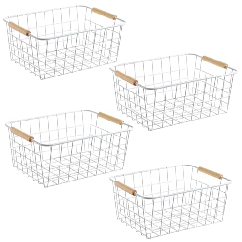 LeleCAT White Wire Baskets for Organizing with Handles，Pantry Organizers and Storage For Kitchen, Household Snack Basket for Cabinets, Closets, Bedrooms,food - Set of 4(White) - Image 1