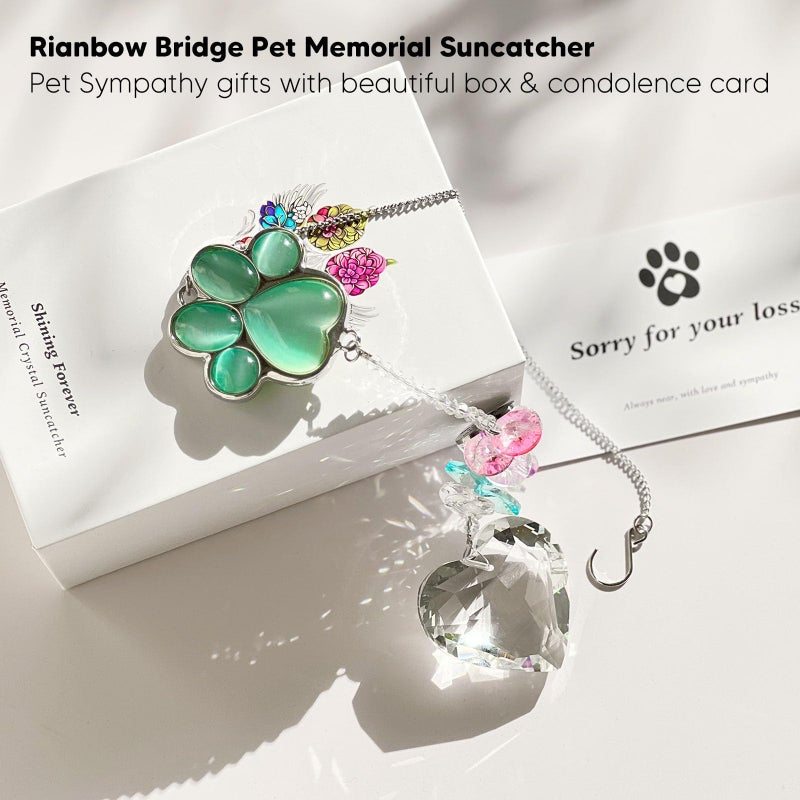 AMETHUARTZ Pet Memorial Suncatcher - Loss of Dog Sympathy Gift, Pet Memorial Gifts for Dogs, Thoughtful Dogs and Cats Bereavement Remembrance Gifts, Gemstone Paw Crystal Suncatcher(Jade) - Image 2
