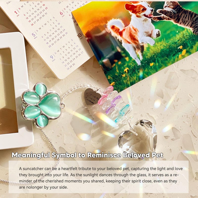 AMETHUARTZ Pet Memorial Suncatcher - Loss of Dog Sympathy Gift, Pet Memorial Gifts for Dogs, Thoughtful Dogs and Cats Bereavement Remembrance Gifts, Gemstone Paw Crystal Suncatcher(Jade) - Image 3