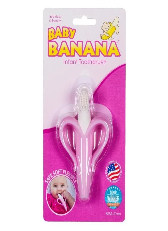 Baby Banana Baby Banana - Pink Banana Toothbrush, Training Teether Tooth Brush for Infant, Baby, and Toddler  - Image 1