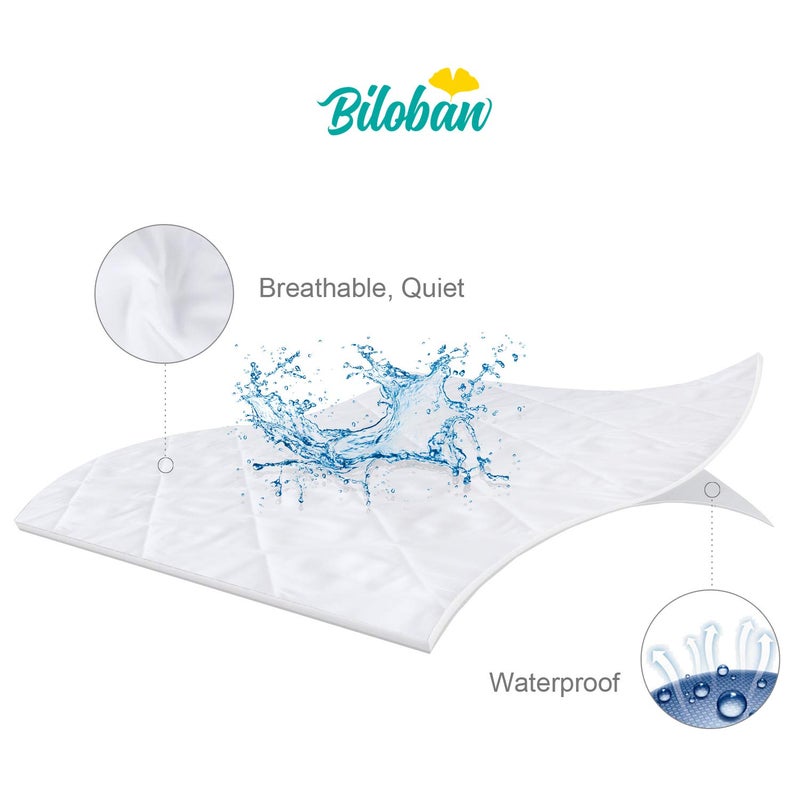 Biloban Zippered Crib Mattress Protector - Waterproof Crib Mattress Encasement, Breathable and Absorbent, 6 Sides Fully Encased Cover, 2 Pack, Microfiber - Image 2