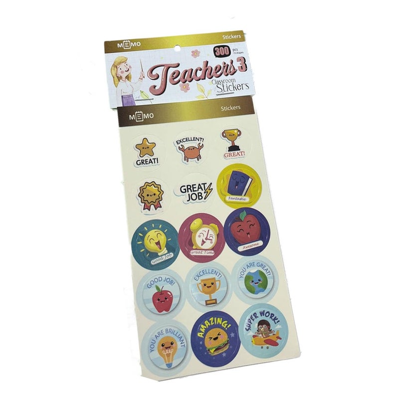 Memo teachers Education Stickers, Multi color Circles Paper, 300 stickers for Classroom Rewards & encourage (Teacher 3 (pink)) - Image 1
