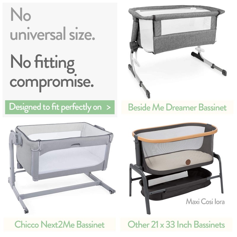 Joey + Joan Bassinet Fitted Sheets for Baby Beside Dreamer Bedside Sleeper and Chicco Next2Me â€“ Fits 20 x 33 Mattress â€“ Snuggly Soft Jersey Cotton â€“ Grey â€“ 2 Pack - Image 2