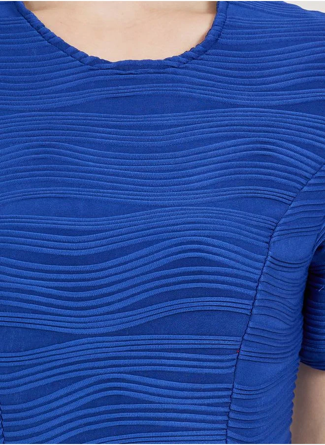ستايلي Textured A-Line Midi Dress with Box Pleat