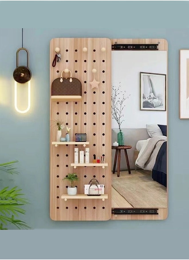 fashionhome 1-Piece Modern Design Multifunctional Wooden Pegboard Hidden Full Body Mirror for Walls Modular Display Grid Organizer Storage Panels with Shelves for Bedroom Living Room 80x120 cm (Fully Assembled)  - Image 1