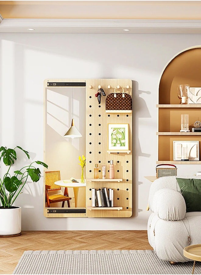 fashionhome 1-Piece Modern Design Multifunctional Wooden Pegboard Hidden Full Body Mirror for Walls Modular Display Grid Organizer Storage Panels with Shelves for Bedroom Living Room 80x120 cm (Fully Assembled)  - Image 2