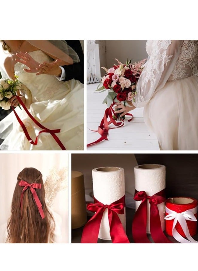 Burgundy Ribbon 1-1/2 Inch, 25 Yards Wine Red Satin Fabric Ribbons for Gift Wrapping, Christmas Garland, Christmas Tree Ornaments, Bows Making, DIY Crafts, Sewing Projects and Wedding Party - Image 3