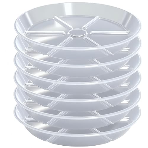 MSKIAUO 4 inch Plant Saucers, 6 Pack Clear Plant Trays, 5" (5.5" top diameter) Durable Round Plastic Flower Plant Water Drip Tray for Pots Planter, Plant Dish Pant Plate to Catch Water for Indoor & Outdoor - Image 1