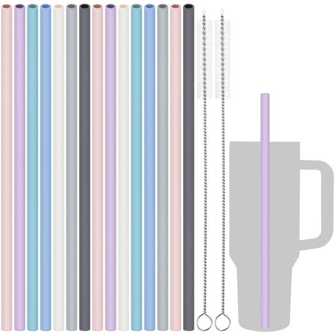 15PCS REUSABLE SILICONE DRINKING STRAWS W 2 BRUSHES FIT FOR STANLEY TUMBLER 40OZ 30OZ 20OZ 12 LONG CUSTOMIZABLE FOR VARIOUS DRINKWARE DISHWASHER SAFE BPAFREE SAFE FOR TEETH MACARON