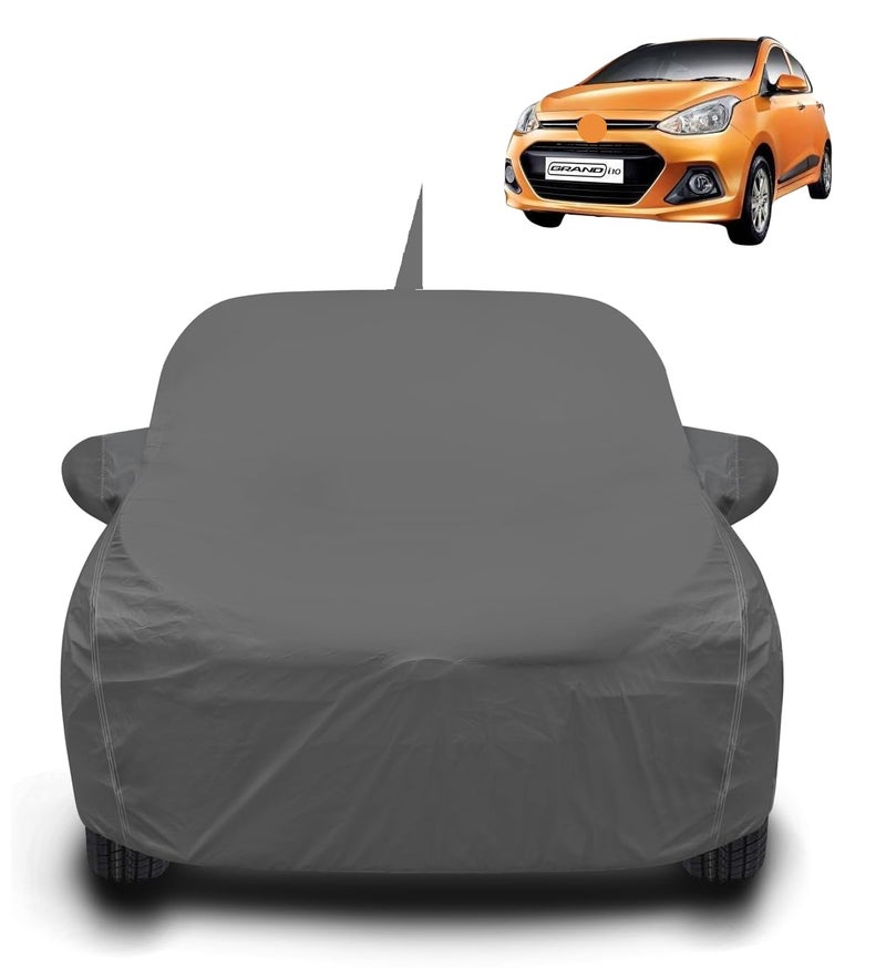 Auto Hub Waterproof Car Cover Compatible with Grand i10 with Antenna & Mirror Pockets, Soft Cotton Lining, Grand i10 Car Cover Waterproof, Grey - Image 1