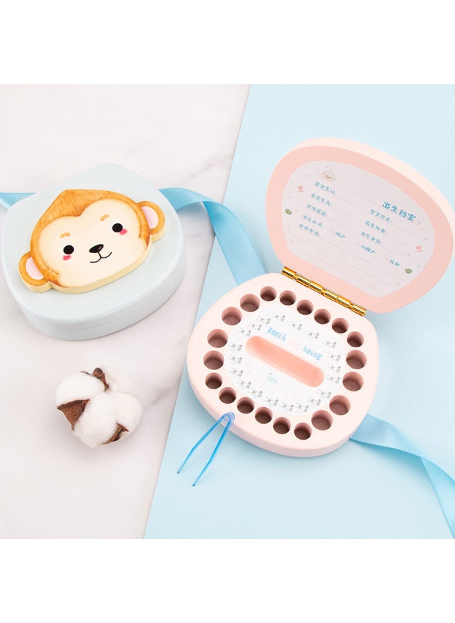 Generic Baby Tooth Memorial Box Wooden Boys And Girls Baby Tooth Box Children Tooth Collection Storage Box Baby Tooth Loss Storage Box-Color:Pink-monkey  - Image 3