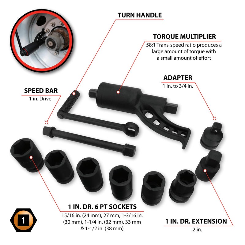 Performance Tool M208 3,688 ft/lbs Torque Multiplier Wrench â€“ Torque Multiplier 1-Inch Drive Lug Nut Wrench Torque Amplifier Lug Nut Remover - Image 2