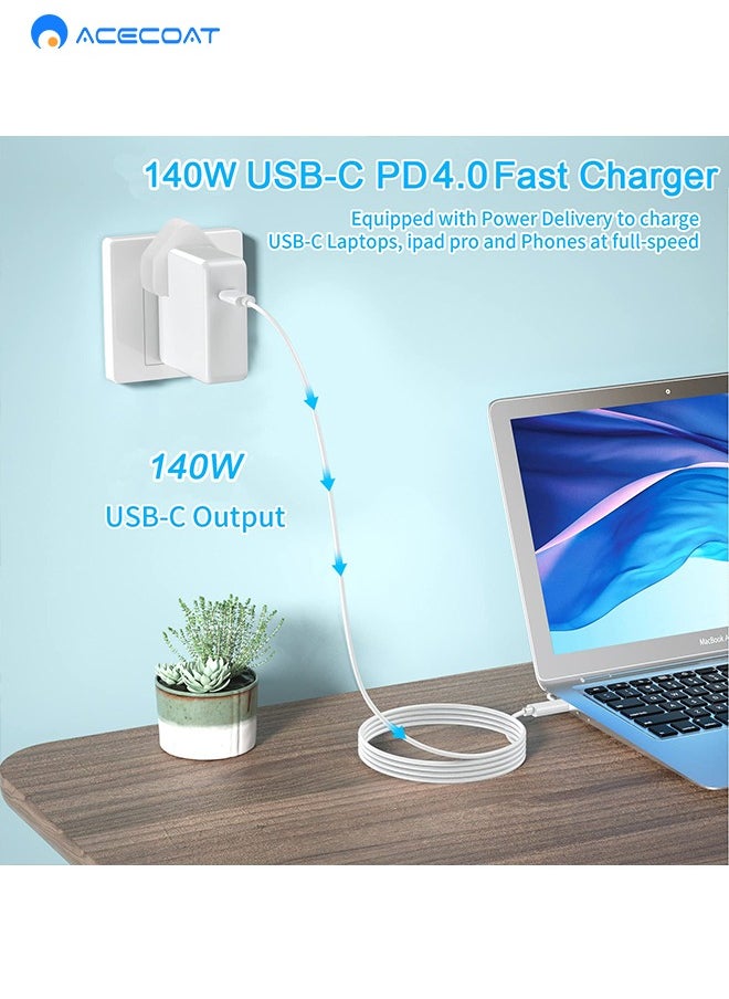 ايسكوت شاحن ماك بوك برو 140 واط USB C شاحن محول الطاقة ماك بوك برو 16 15 13 انش، ماك بوك اير 2018 2019 2020 13 انش، يعمل مع نوع C 140 واط 96 واط 87 واط 61 واط 30 واط شاحن لجميع اجهزة اللابتوب والهواتف بمنفذ  - Image 2
