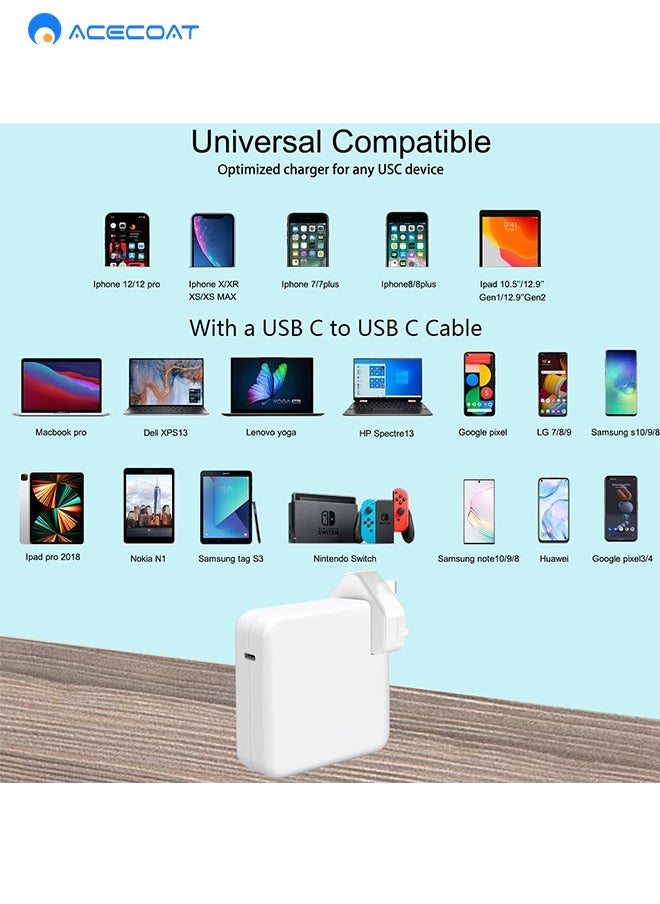 ايسكوت شاحن ماك بوك برو 140 واط USB C شاحن محول الطاقة ماك بوك برو 16 15 13 انش، ماك بوك اير 2018 2019 2020 13 انش، يعمل مع نوع C 140 واط 96 واط 87 واط 61 واط 30 واط شاحن لجميع اجهزة اللابتوب والهواتف بمنفذ  - Image 4