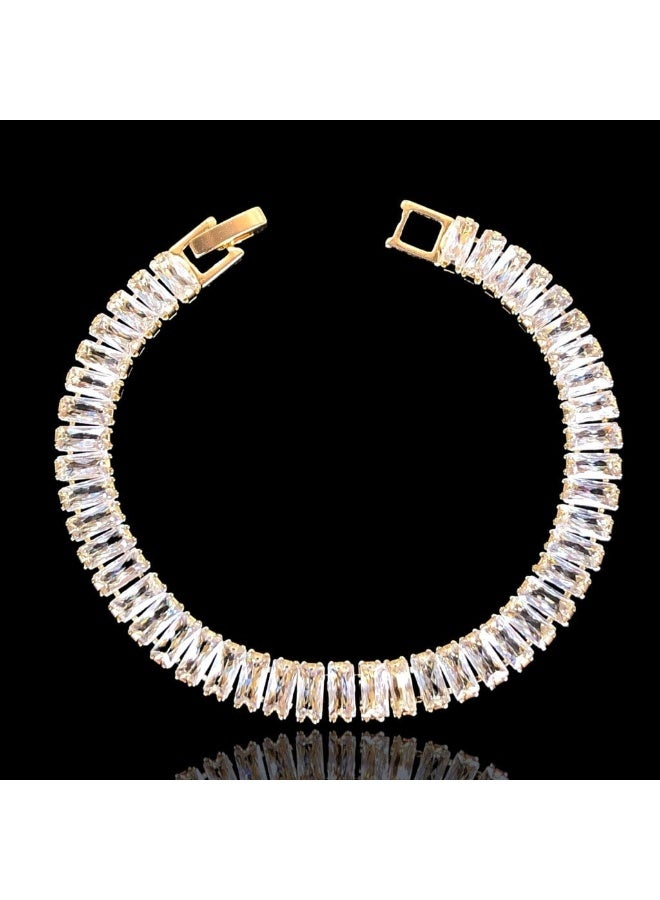 Luxuria Classic Women's Tennis Bracelet 18K Gold Plated 5mm High Carbon Diamond Matching Cubic Zirconia - Image 1