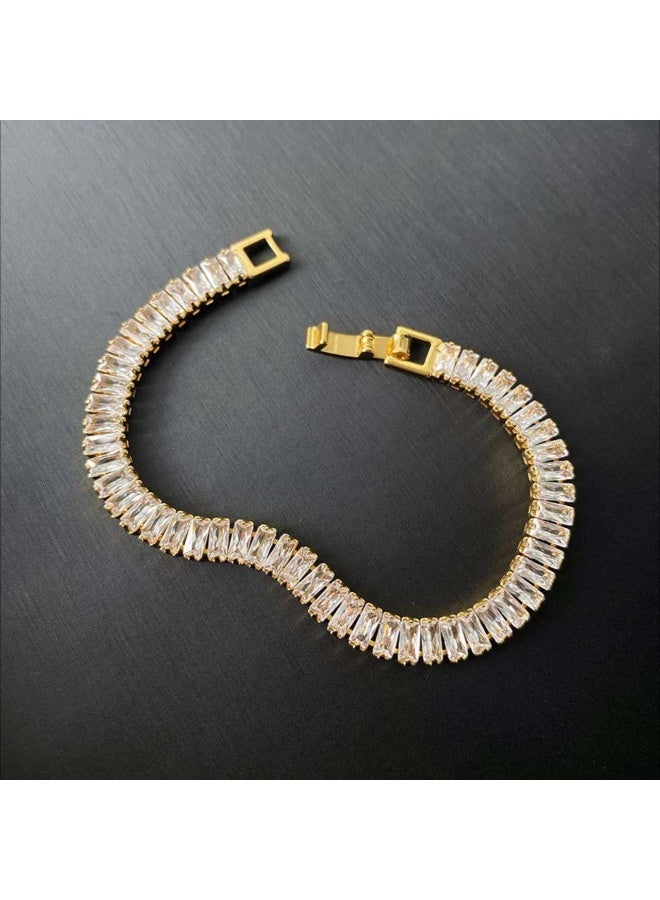 Luxuria Classic Women's Tennis Bracelet 18K Gold Plated 5mm High Carbon Diamond Matching Cubic Zirconia - Image 2