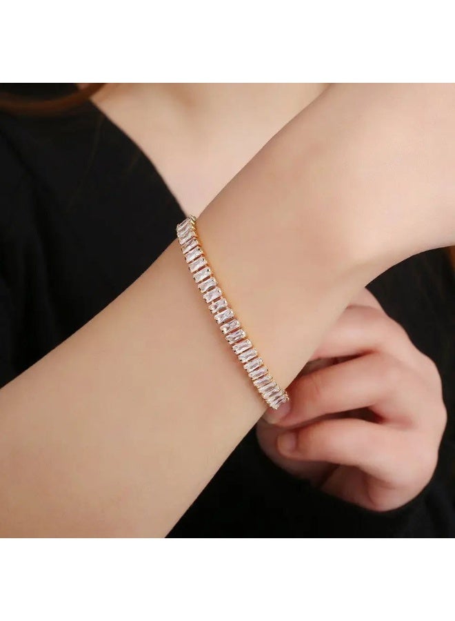 Luxuria Classic Women's Tennis Bracelet 18K Gold Plated 5mm High Carbon Diamond Matching Cubic Zirconia - Image 3