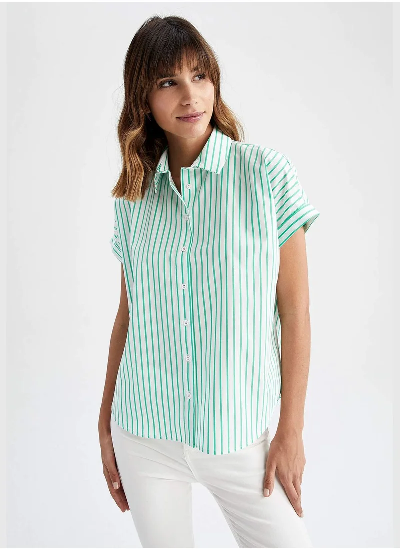 DeFacto Regular Fit Short Sleeve Striped Poplin Shirt