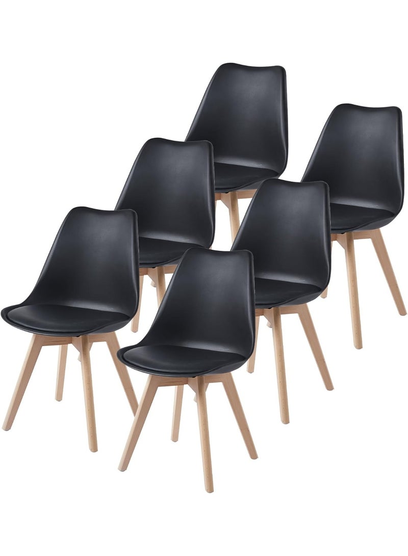 Set of 6 Dining Chairs with Solid Wood Legs, Modern Kitchen and Dining Room Chairs with Comfortable Seat for Home and Office - Image 1