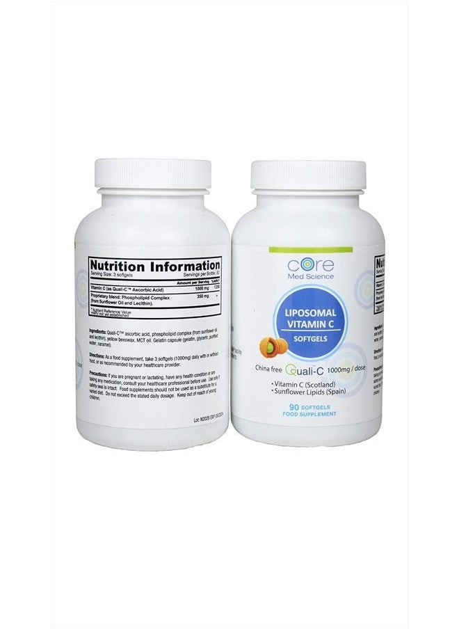 Core Med Science - Liposomal Vitamin C 1000mg by Core Med Science, 90 Softgels - Non-GMO Natural Liposomal Vitamin C Supplement That Promotes Healthy Skin - Immune System Booster for Adults, Supports Collagen Formation - Image 1