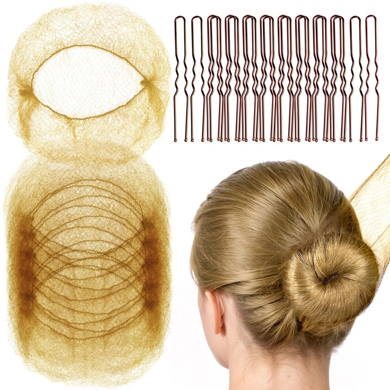 FANDAMEI 20PCS Invisible Hair Nets for Buns  40PCS UShaped Hair Pins Ballet Bun Maker Set for Women Girls Kids Light Brown