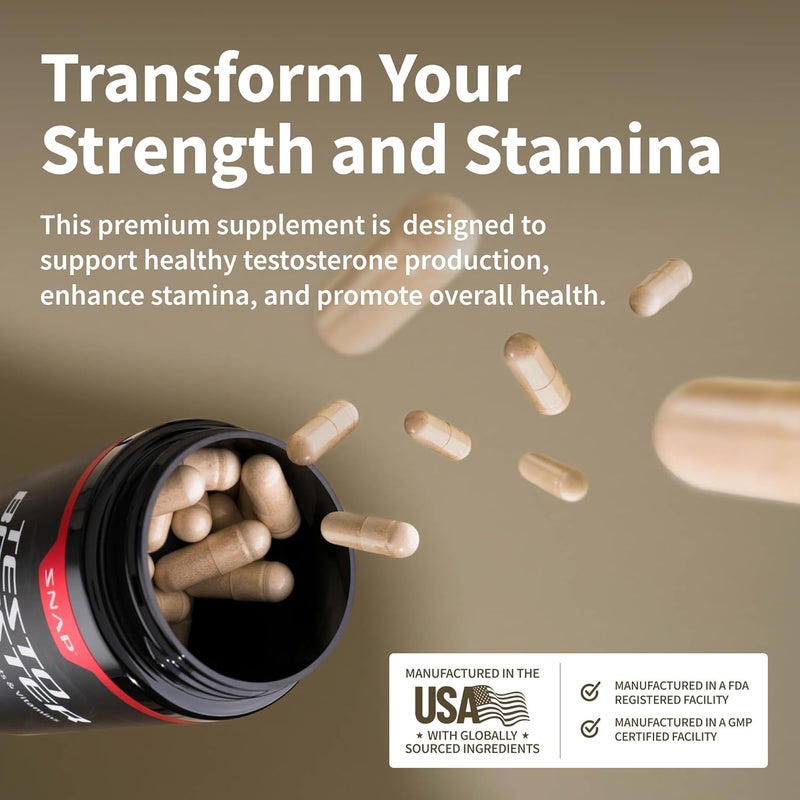 SNAP SUPPLEMENTS Snap Testosterone Booster for Men  Promotes Muscle Growth Booster for Men Enhancing Natural Energy Stamina and Strength 90 Capsules - Image 4